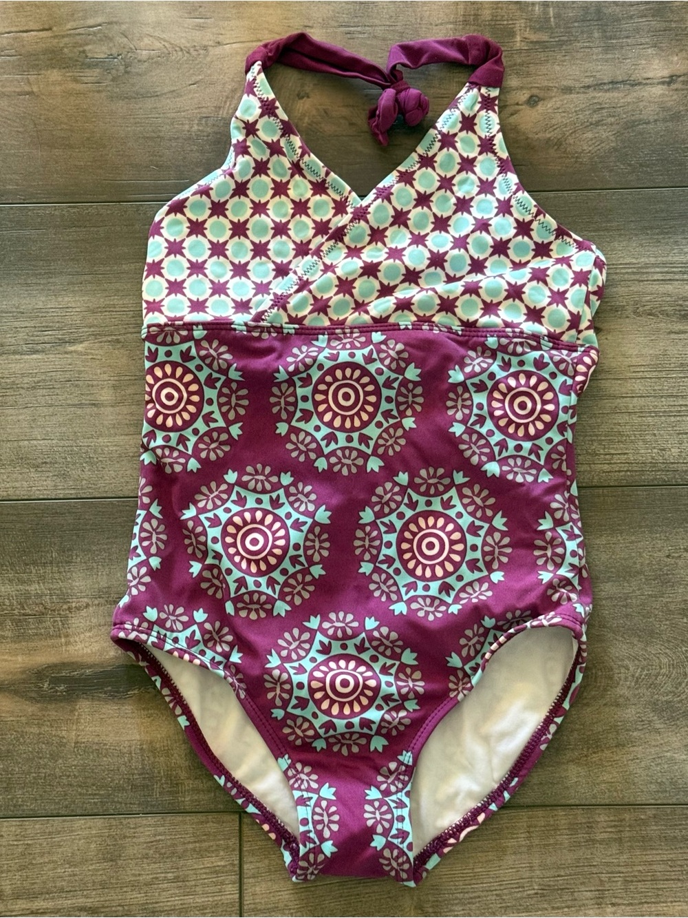 Tea Collection Girls' Purple Patterned One-Piece Swimsuit - Size 7